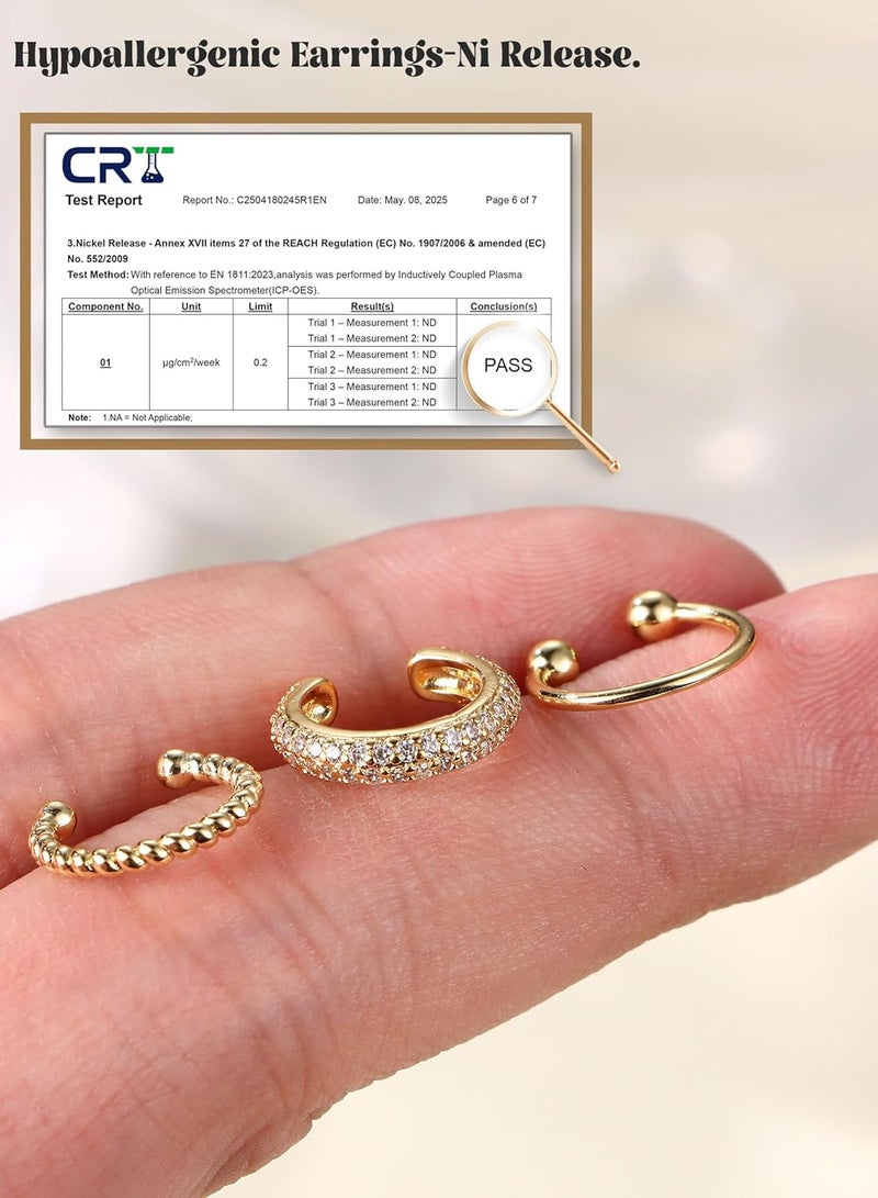 Fansilver 3Pcs Ear Cuff Earrings for Women Non Piercing14K Gold Plated Ear Cuffs Clip on Cartilage Earrings Adjustable Fake Earrings Lightweight - Image 2